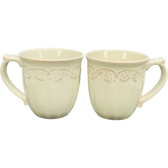 Longaberger Pottery VINTAGE VINE MUG in Cream Set of 2 - Picture 1 of 8